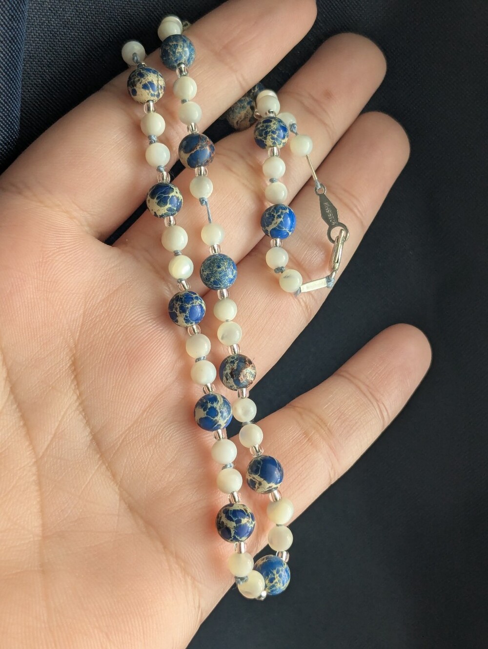 Lapis And Mother Of Pearl Beaded Choker - Women Jewelry